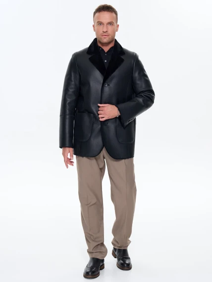 Мужская дубленка пиджак премиум класса 443, черная, размер 50, артикул 41210-6