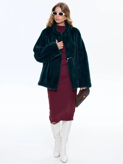 Короткая женская норковая куртка Жанет-2, зеленая, размер 44, артикул 65660-6