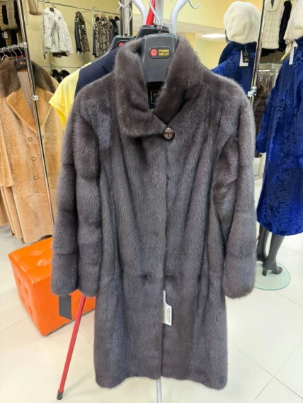 Длинная женcкая шуба  из меха норки Москвичка -1756, графитовая, размер 48, артикул 65450-0