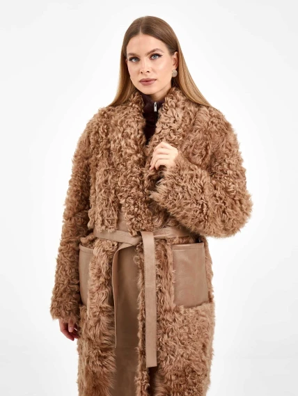 Длинная дубленка из натуральной овчины тиградо для женщин премиум класса 2020, светло-коричневая, размер 42, артикул 62470-3