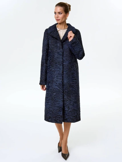 Длинная женская шуба из меха каракульчи премиум класса Лола(ав), синяя, размер 48, артикул 34010-4