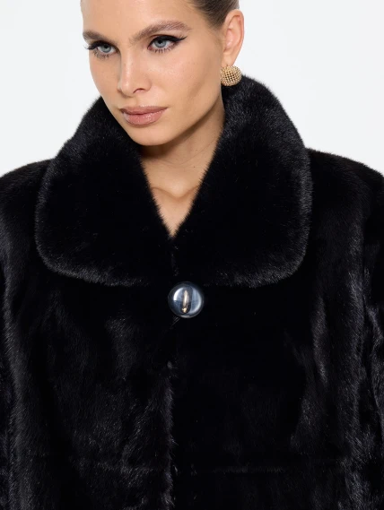 Длинная женская шуба из меха норки М-102- 317, черная, размер 60, артикул 65410-6