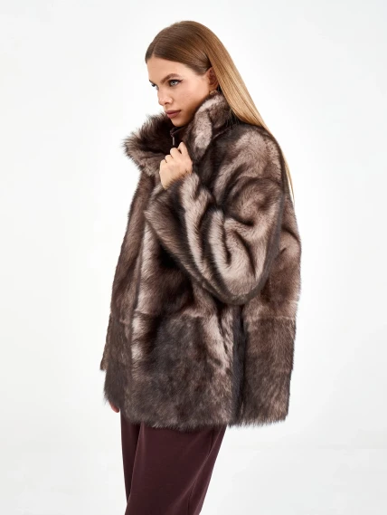 Короткая женская дубленка 2072, cерая, размер 42, артикул 64960-5