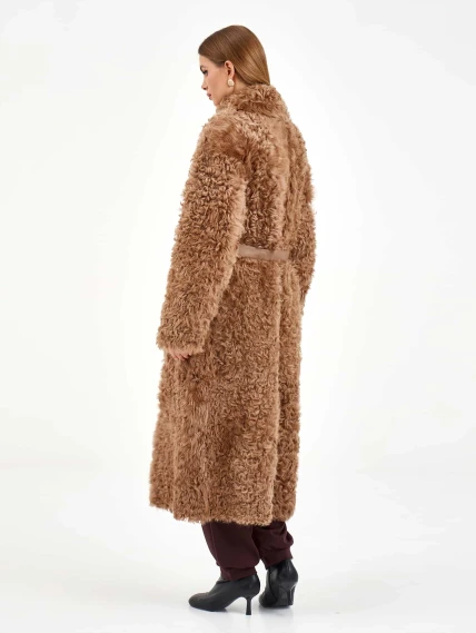 Длинная дубленка из натуральной овчины тиградо для женщин премиум класса 2020, светло-коричневая, размер 42, артикул 62470-5