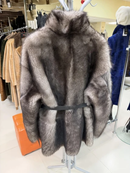Короткая женская дубленка 2072, cерая, размер 42, артикул 64960-1