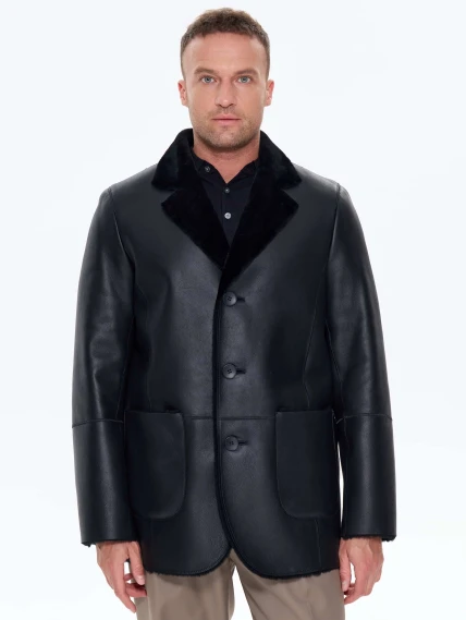 Мужская дубленка пиджак премиум класса 443, черная, размер 50, артикул 41210-4