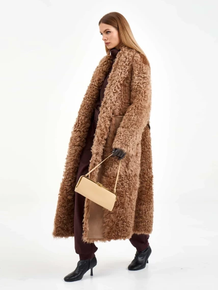 Длинная дубленка из натуральной овчины тиградо для женщин премиум класса 2020, светло-коричневая, размер 42, артикул 62470-4