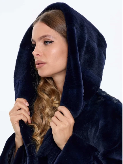 Синяя женская норковая шуба с капюшоном Жанет, размер 54, артикул 65160-3
