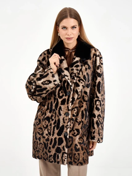 Короткая женская дубленка с норкой 2084, бежевая, размер 46, артикул 64970-4