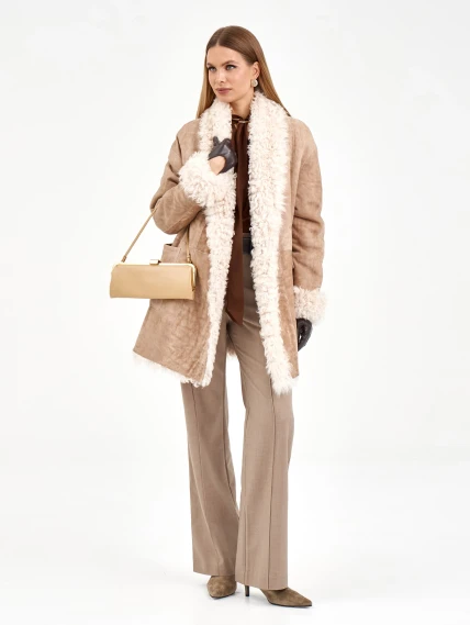 Короткая женская дубленка из тиградо 2078, бежевая, размер 44, артикул 65270-5