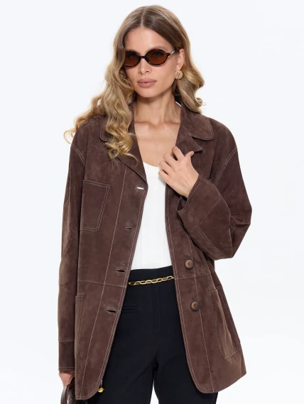 Замшевый женский пиджак премиум класса 3092з, cветло-коричневый, размер 44, артикул 25730-6