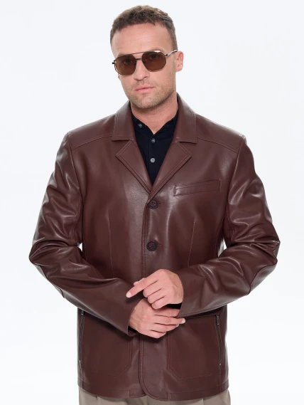 Коричневый мужской кожаный пиджак 530, размер 48, артикул 29770-0