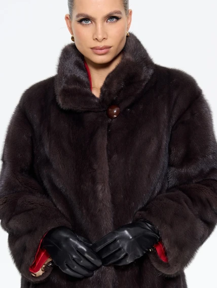 Длинная женcкая шуба  из меха норки Москвичка -1756, черная, размер 48, артикул 65450-3