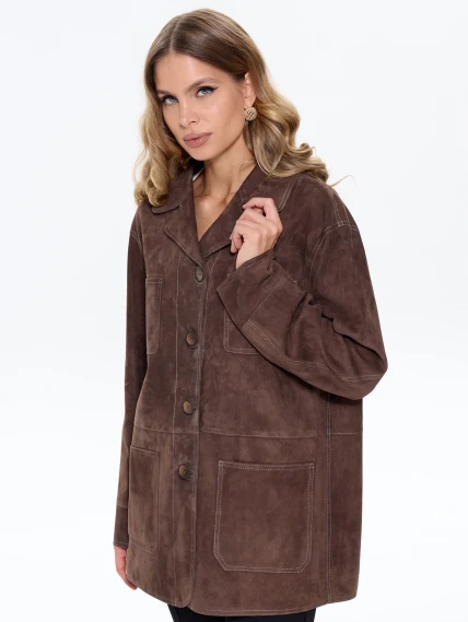 Замшевый женский пиджак премиум класса 3092з, cветло-коричневый, размер 44, артикул 25730-3