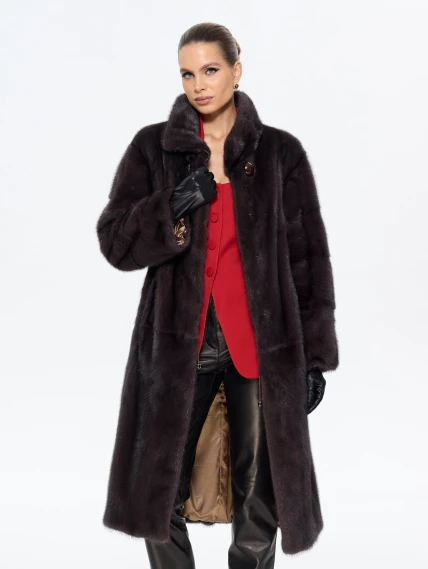 Длинная женcкая шуба  из меха норки Москвичка -1756, черная, размер 48, артикул 65450-0