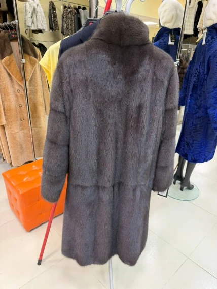 Длинная женcкая шуба  из меха норки Москвичка -1756, графитовая, размер 48, артикул 65450-1