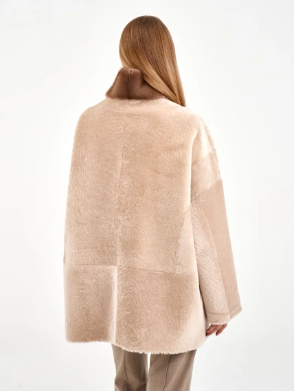 Белая дубленка из астрагана с норкой 59мех, размер 54, артикул 65130-4