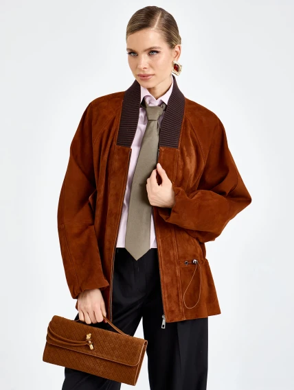 Женская замшевая куртка оверсайз премиум класса 3115з, виски, размер 48, артикул 92440-0