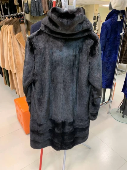 Длинная норковая женская шуба с капюшоном М-102- 664, черная, размер 56, артикул 65360-1