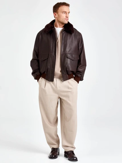 Мужская кожаная куртка пилот премиум класса 548, коричневая, размер 50, артикул 29860-6
