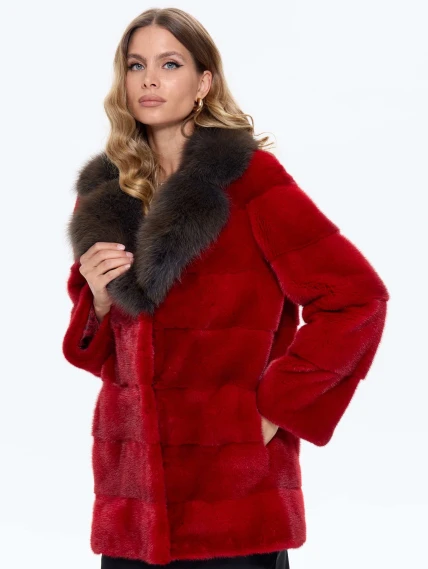 Красная норковая шуба с куницей 2Б, размер 44, артикул 65180-0