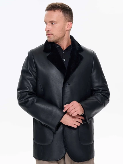 Мужская дубленка пиджак премиум класса 443, черная, размер 50, артикул 41210-7