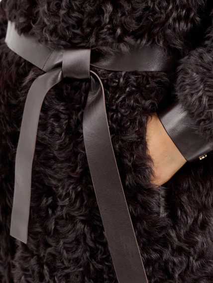 Длинная женская дубленка из тиградо 2082, коричневая, размер 44, артикул 65020-3