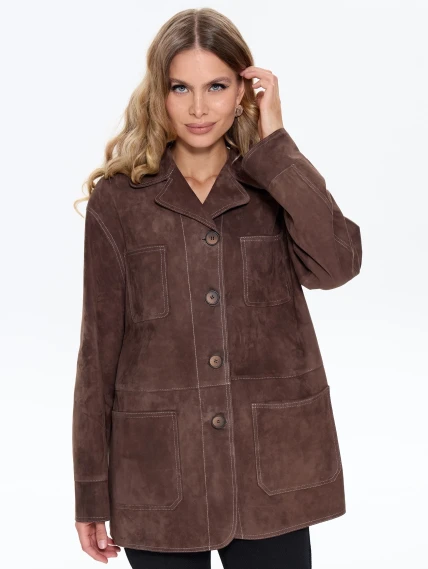 Замшевый женский пиджак премиум класса 3092з, cветло-коричневый, размер 44, артикул 25730-4
