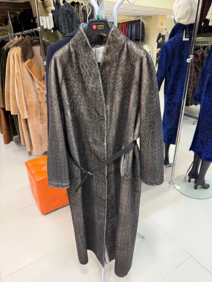 Длинная женская дубленка 2085, бежевая, размер 44, артикул 65000-0