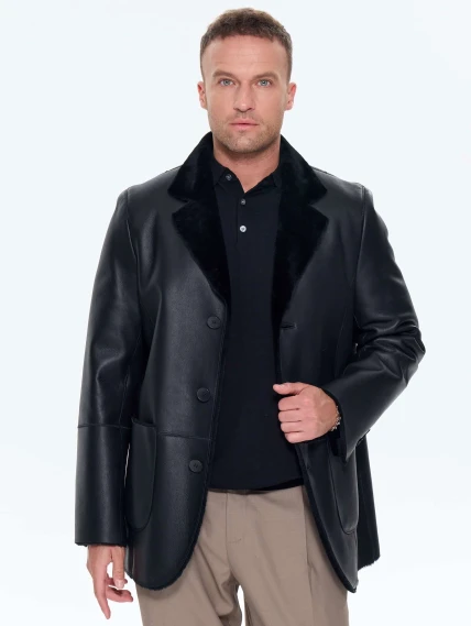 Мужская дубленка пиджак премиум класса 443, черная, размер 50, артикул 41210-3