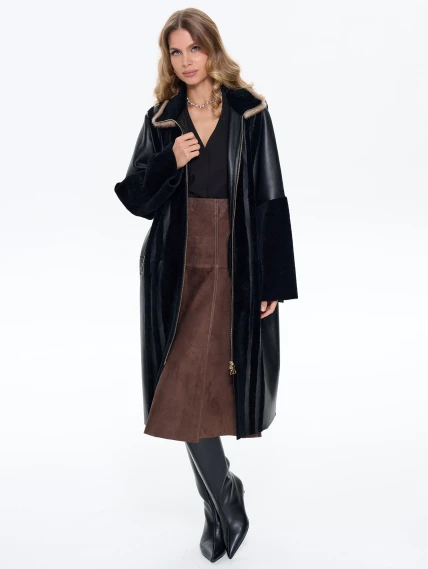 Женская дубленка на молнии с норковым воротником премиум класса 2040, черная, размер 46, артикул 63120-5