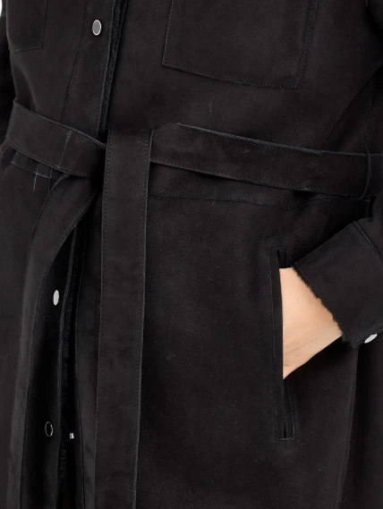 Длинная замшевая женская дубленка 2086, черная, размер 44, артикул 64980-3