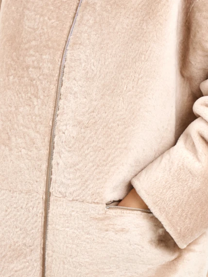 Белая дубленка из астрагана с норкой 59мех, размер 54, артикул 65130-3