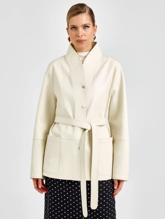 Женская белая кожаная куртка премиум класса 3105-0