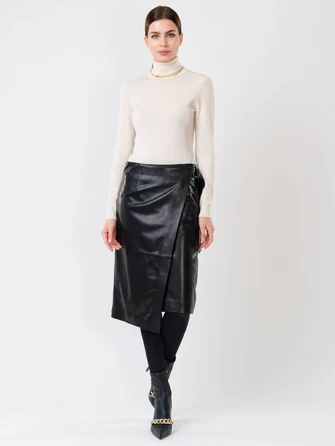 Черная кожаная юбка миди 07-0