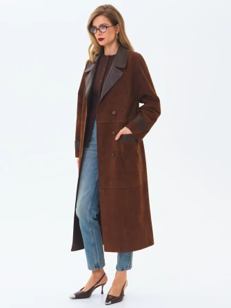 Длинный женский замшевый плащ премиум класса 3083з-1