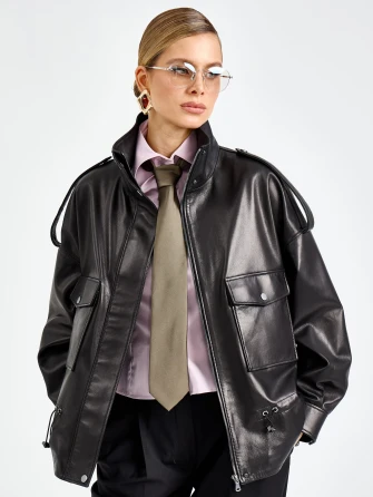 Черная женская кожаная куртка 3101-0