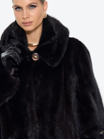Шуба женская из меха норки с капюшоном М-102-1221-1